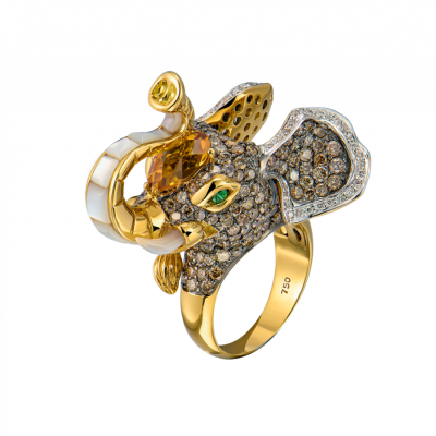 Кольцо No name Elephant Multi-Gemstone & Yellow Gold