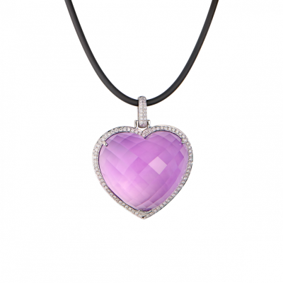 Подвеска No name 45 ct Amethyst Heart & Diamonds & White Gold