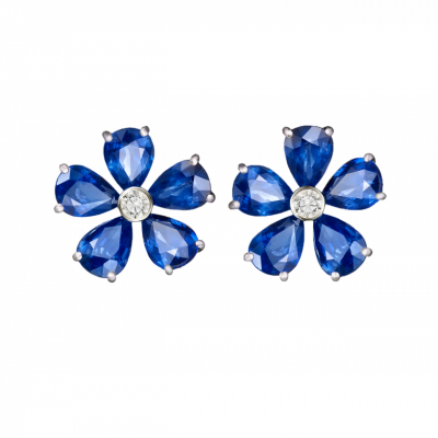 Серьги Mercury Flower White Gold & Diamond & Natural Sapphire