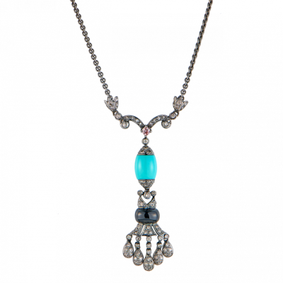 Колье No name Art Deco Turquoise & Diamonds & Onyx