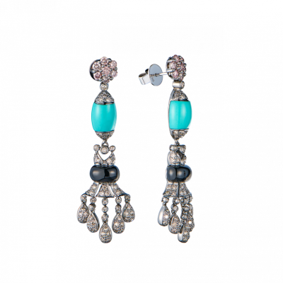 Серьги No name Art Deco Turquoise & Diamonds & Onyx