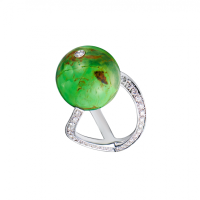 Кольцо Scavia Jewels Egizia Collection Green Turquoise Bead & Diamond & White Gold