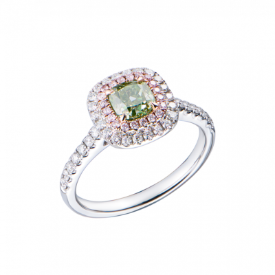 Кольцо GIA 1,00 ct Fancy Grayish Greenish Yellow/SI2 Cushion Cut & White Gold