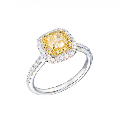 Кольцо GIA 1,01 ct Fancy Light Yellow/IF Cushion Cut & White Gold