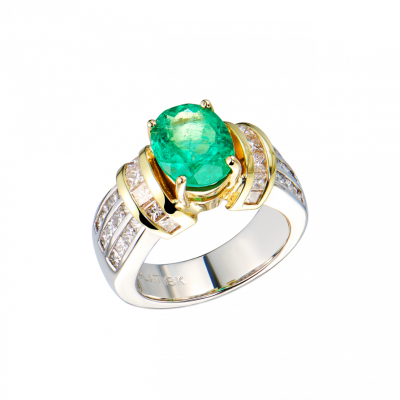 Кольцо No name с изумрудом 2,55 ct Intense Slightly Bluish Green/SI1 и бриллиантами
