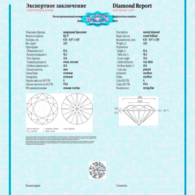 Кольцо No name 3,02 ct G/VVS2 Round Cut Diamond МГУ