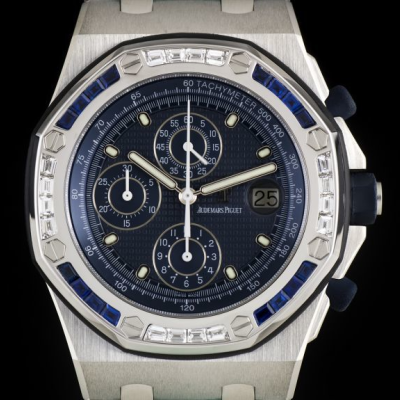 Швейцарские часы Audemars Piguet AUDEMARS PIGUET STAINLESS STEEL DIAMOND & SAPPHIRE ROYAL OAK OFFSHORE CHRONOGRAPH B&P