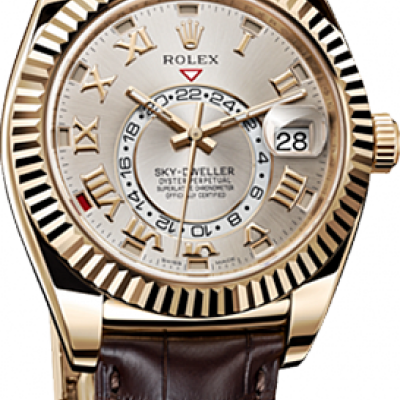 Швейцарские часы Rolex  Sky-Dweller Yellow Gold Champagne Arabic Dial on Strap