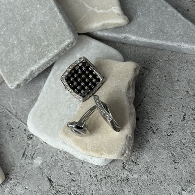 Запонки No name  White Gold & Diamonds & Black Diamonds