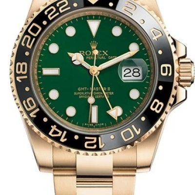 Швейцарские часы Rolex  GMT-Master II 18ct Yellow Gold Green Dial 40mm