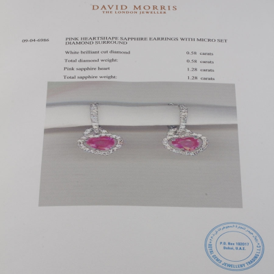 Серьги David Morris Pink Heartshape Sapphire Earrings