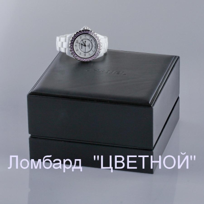 Швейцарские часы Chanel  Full Size White J12 - Pink Sapphire Bezel 42mm