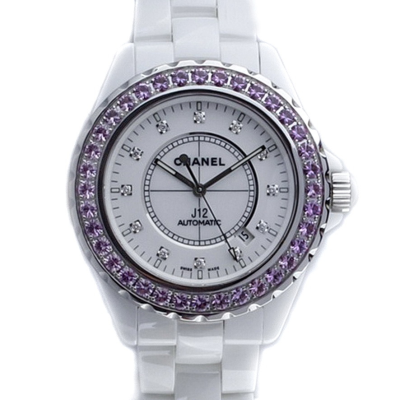 Швейцарские часы Chanel  Full Size White J12 - Pink Sapphire Bezel 42mm