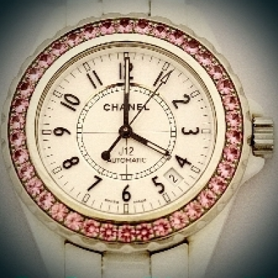 Швейцарские часы Chanel  White J-12 Pink Sapphire Bezel