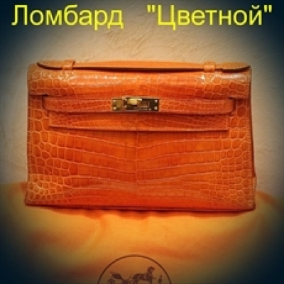 Аксессуар Hermes Сумка Orange Crocodile Kelly Pochette Clutch with Gold Hardware
