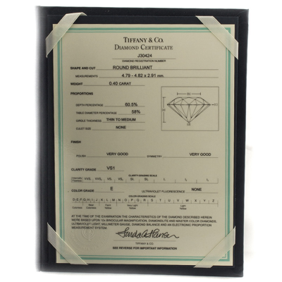 Ювелирное изделие Tiffany & Co  
кольцо из платины с бриллиантом 0,40 ct.