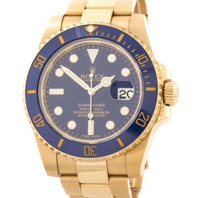Швейцарские часы Rolex  
Submariner Blue Dial 
18kt Yellow Gold 40 mm