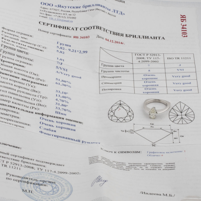 Ювелирное изделие No name Кольцо с бриллиантом 1.01 ct