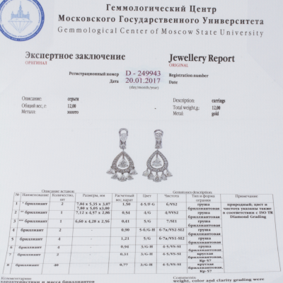 Ювелирное изделие Prima Exclusive  серьги 
с бриллиантами 6.58 ct
