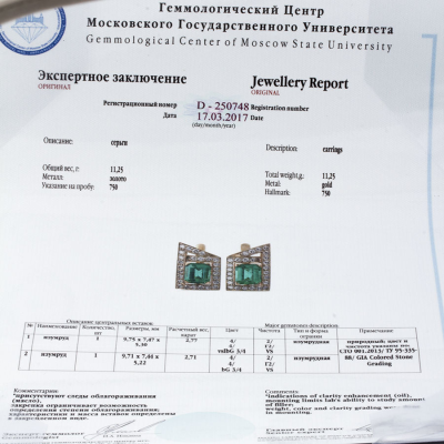 Ювелирное изделие No name Серьги с бриллиантами и изумрудами