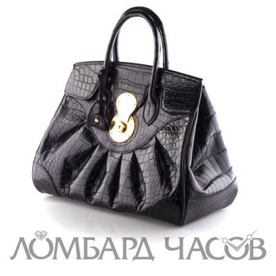 Аксессуар Ralph Lauren  Black Ricky Crocodile Satchel Tote Handbag
