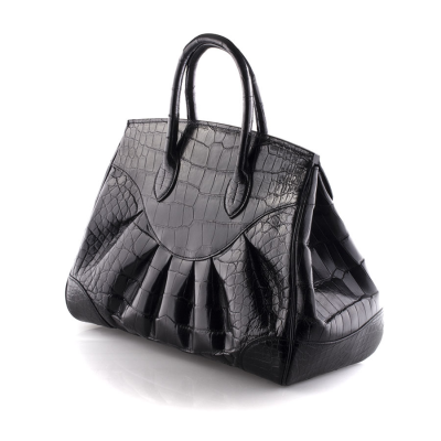 Аксессуар Ralph Lauren  Black Ricky Crocodile Satchel Tote Handbag