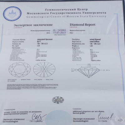Ювелирное изделие No name Кольцо с бриллиантом 1.26 ct