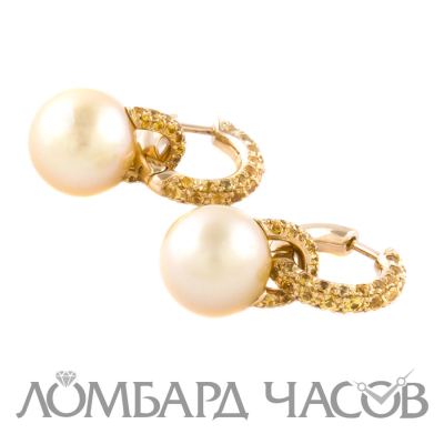 Ювелирное изделие Mikimoto  серьги с жемчугом и желтыми сапфирами