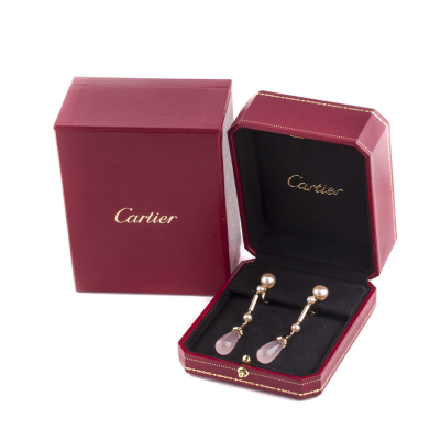 Ювелирное изделие Cartier  Whimsical Pearl Pink Quartz Diamond Gold Earrings