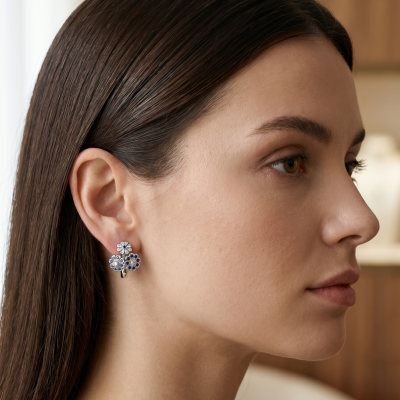 Серьги Mario Panelli FLOWER Blue Sapphire & Diamonds & White Gold